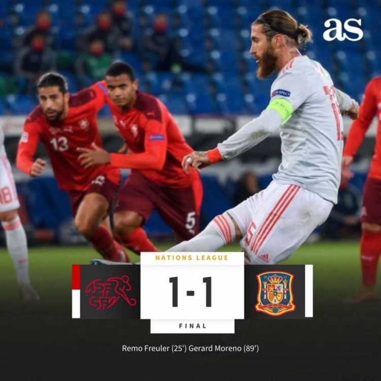 西班牙vs瑞士(欧国联-莫雷诺绝平拉莫斯两失点 门线救主 西班牙1-1瑞士)